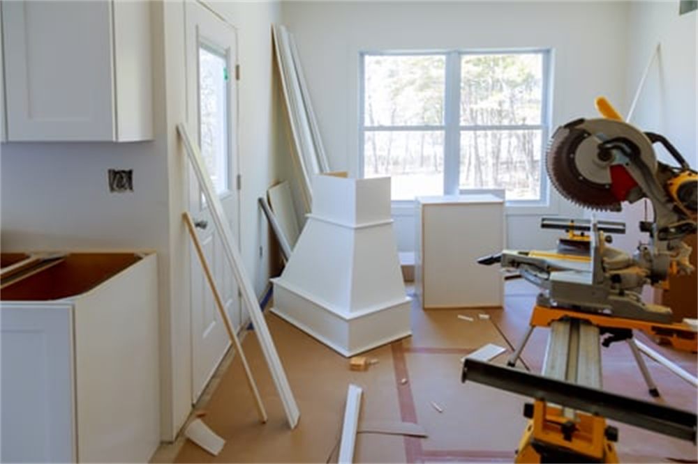 Kitchen remodel in progress with new cabinetry and trim work by Shark Constructions LLC in Denver, Colorado